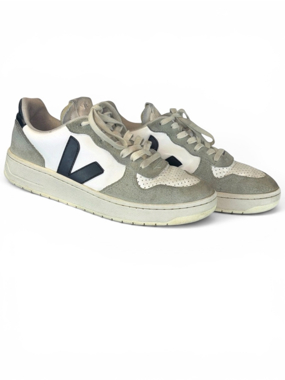 Veja V10 Leather Pure Black Clay Suede Black V Logo Sneakers Womens 7